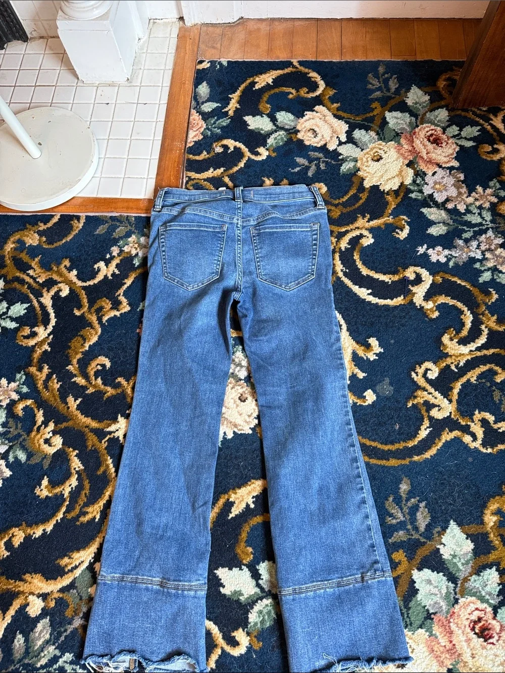 Free People Blue Button-Fly Jeans with Raw Step Hem- worn a bunch- no flaws